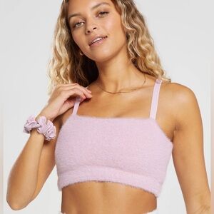 Gymshark Whitney Simmons Eyelash Fuzzy Bandeau Top White M NWOT